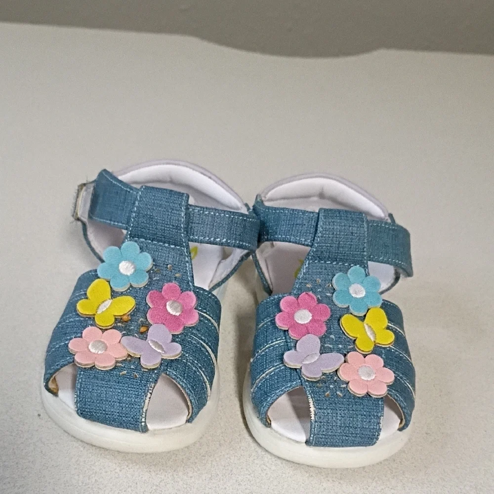 Rachel Kids Denim Sandals with Multicolor Flowers